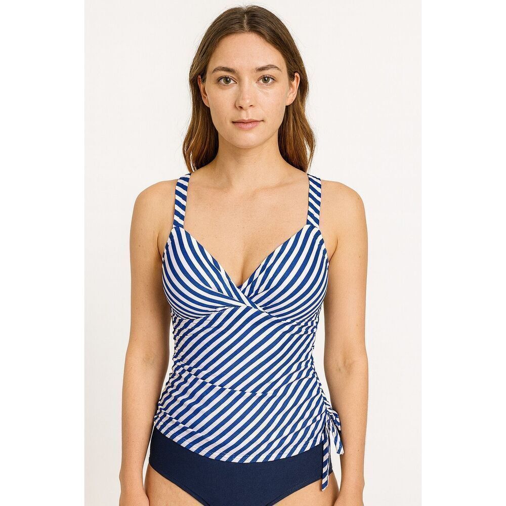 Apt. 9 Striped Blue and White Women's Swim Top V Neck Adjustable Straps size M